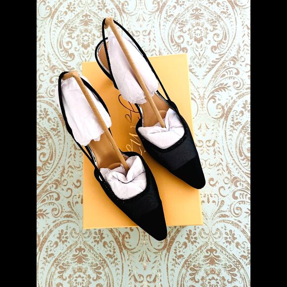 NWT & Box!  Jewel Badgley Mischka Tammy Mesh Pointed Toe Slingback, Black, 8.5 - Picture 4 of 9